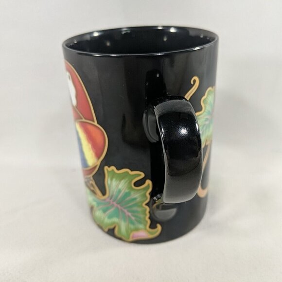 Fitz & Floyd Jungle Parrot Mug 378 Fine Porcelain Black Gold Bird Coffee - Picture 4 of 9